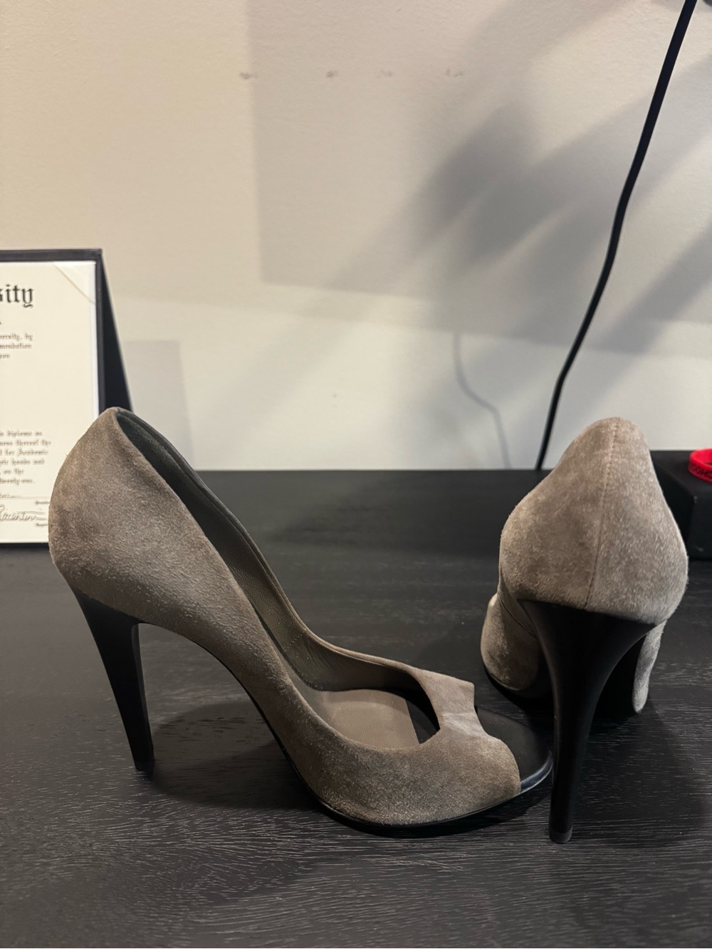 Bottega Veneta Taupe Suede Peep-Toe Stiletto Heels